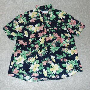 Old Navy Mens Hawaiian Short Sleeve Shirt XL Black Floral Stretch Regular